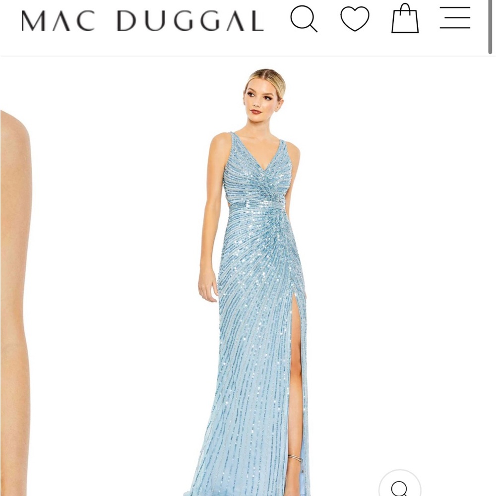 NWOT Mac Duggal light blue sequined gown size 8
